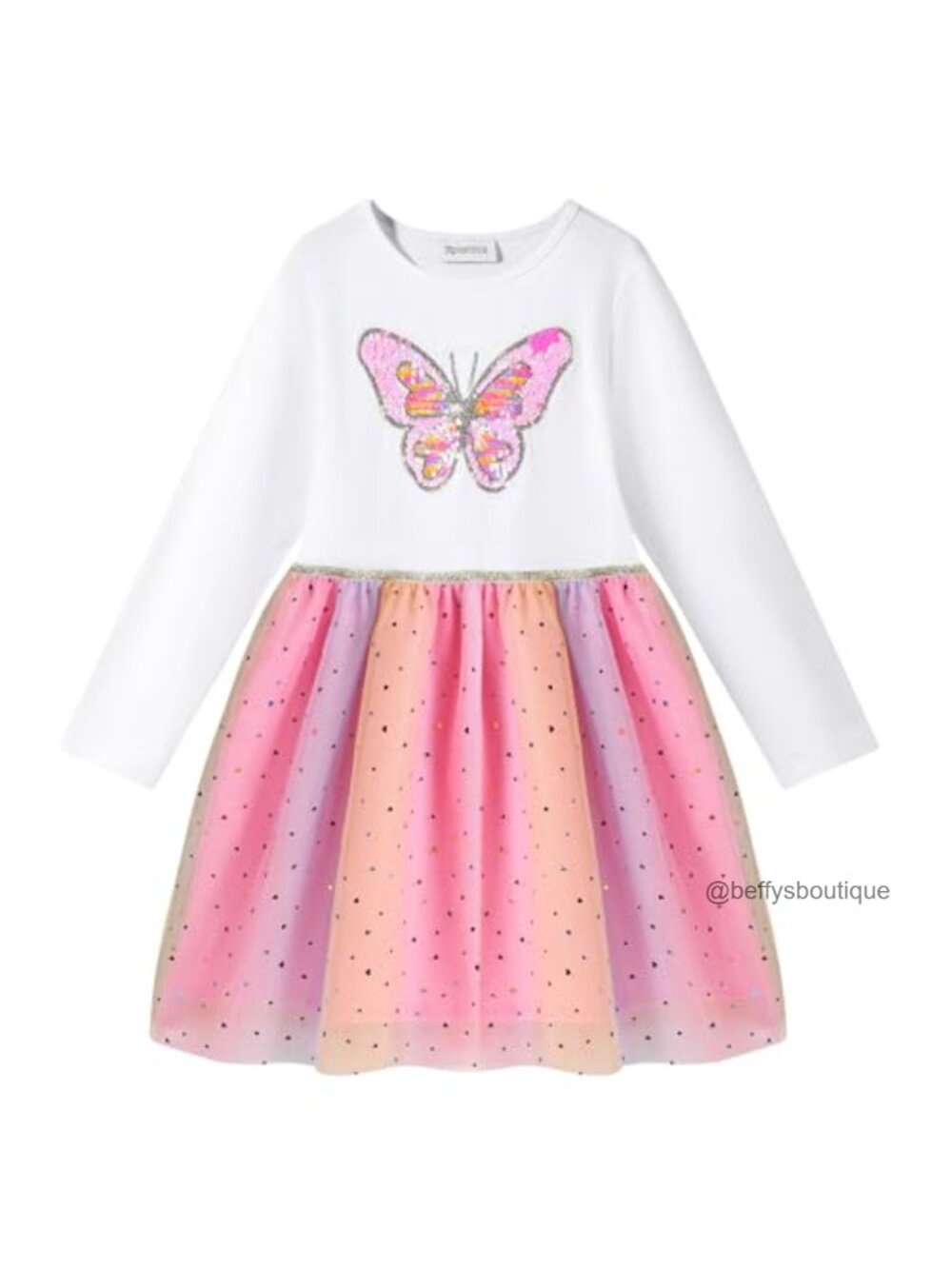 Girls Tulle Tutu Dress Long Sleeve Sparkle Party Outfit
